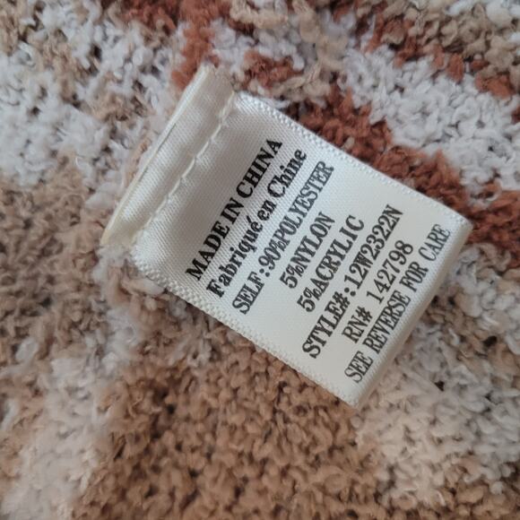 New In Size M Cream Geometric Print Open Front Soft Plush Cardigan Sweater - Picture 8 of 9